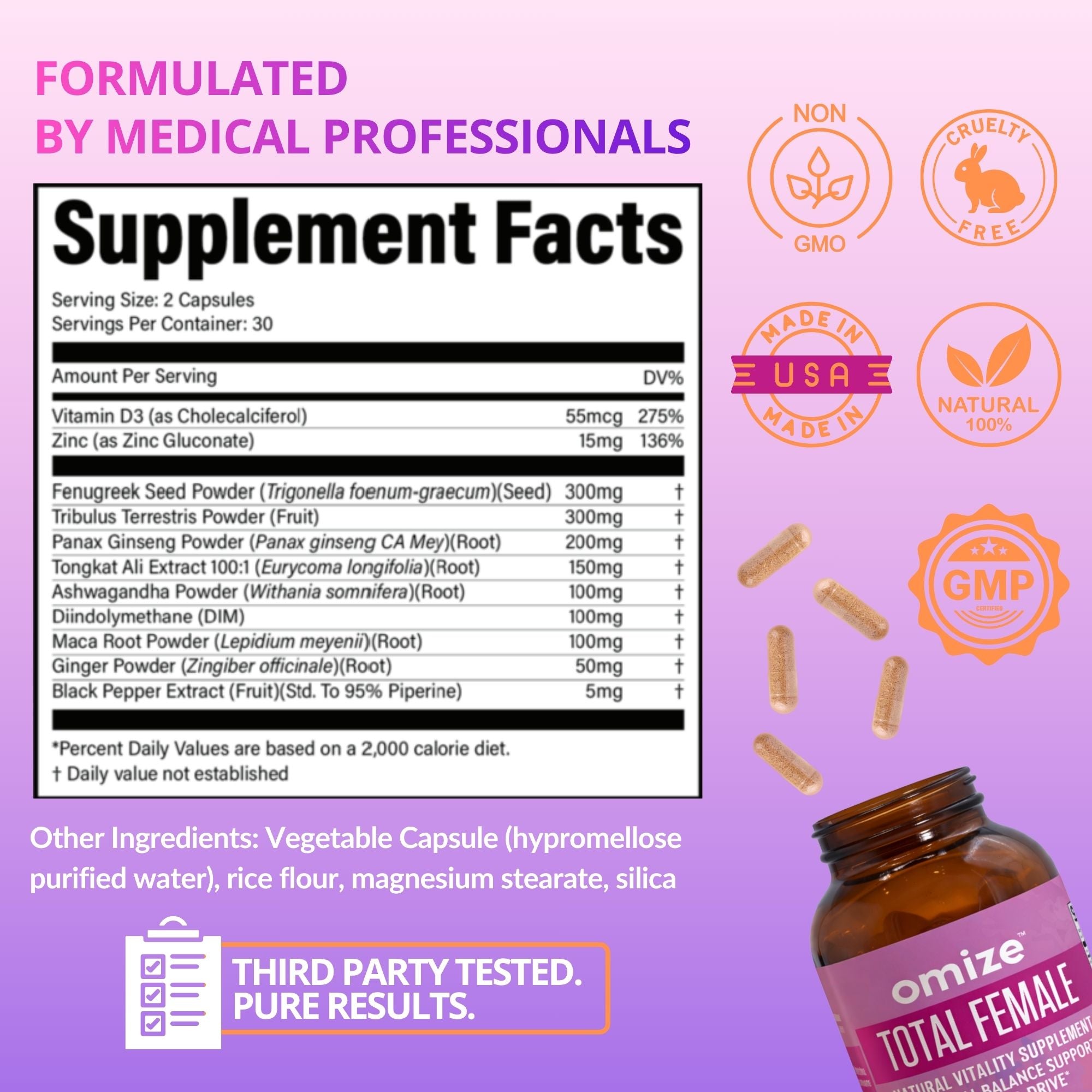 Packaging of Premium Feminine Balance Gummies with customer review images and text.